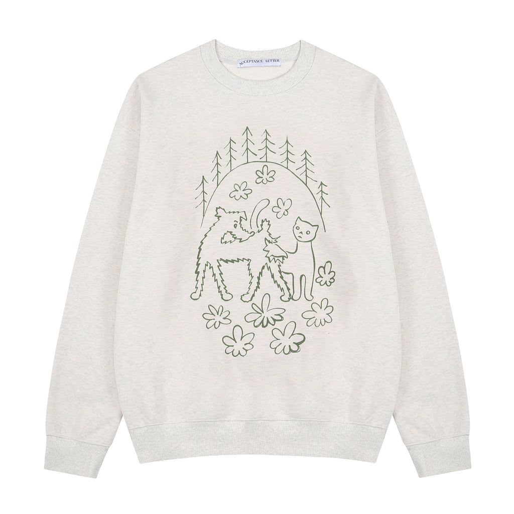 Puss & Pup Crewneck - Pastel Gray