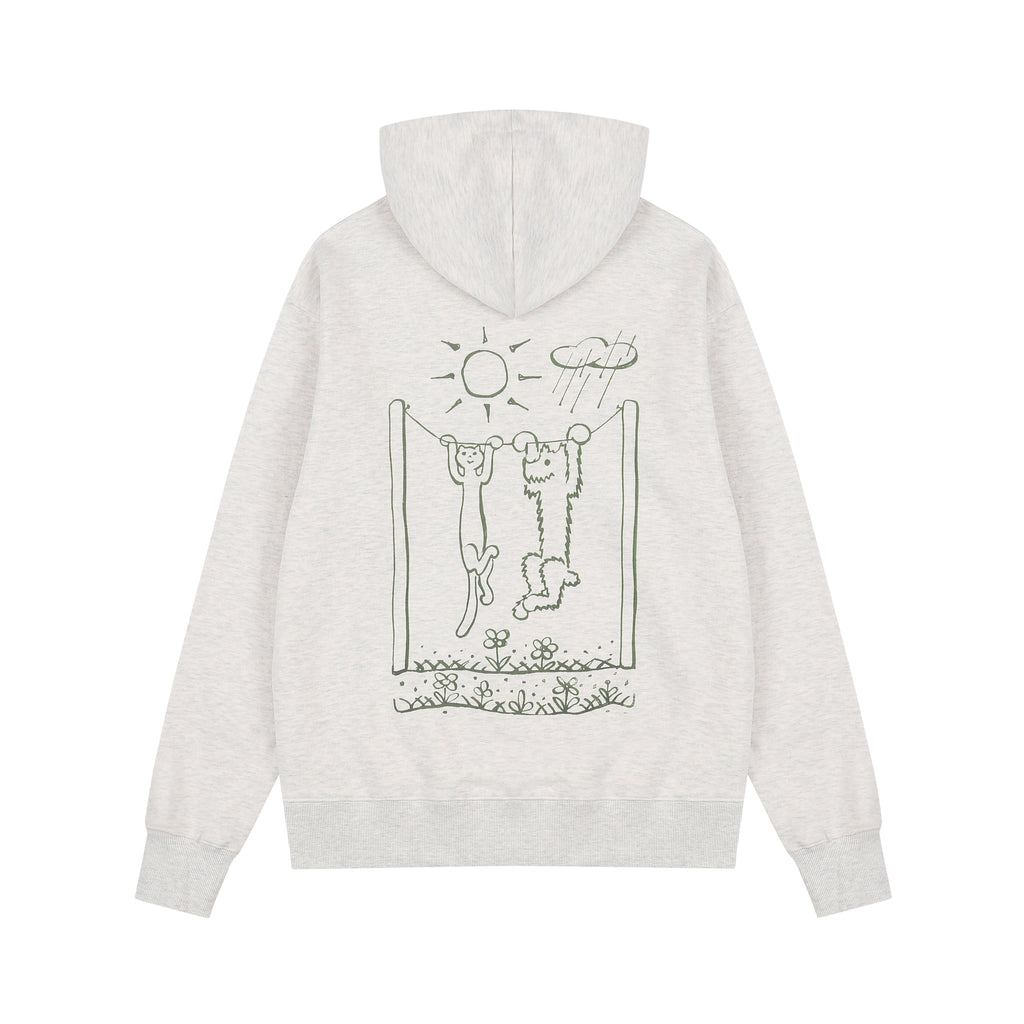 Paw & Purr Hoodie Sweatshirt - Pastel Gray